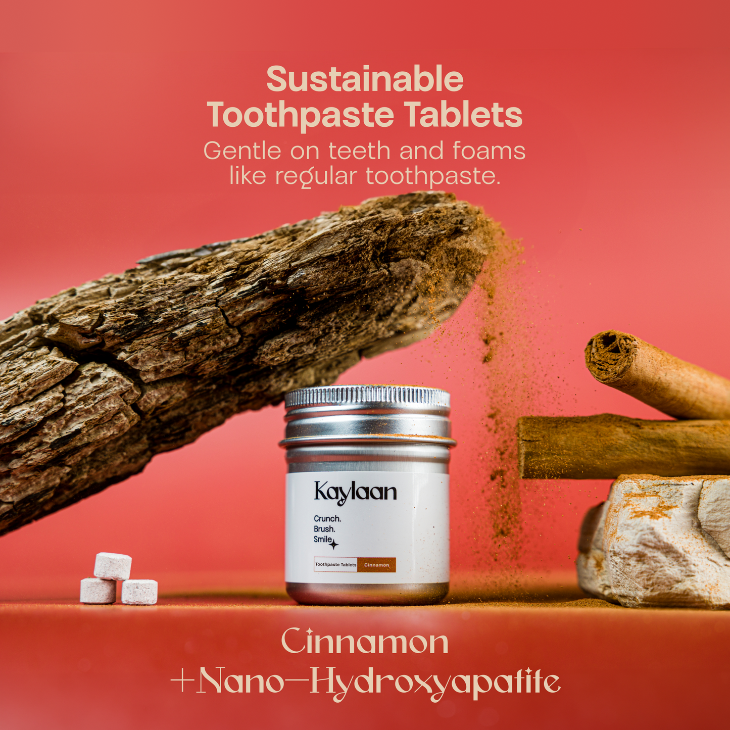 Sustainable cinnamon toothpaste tablets with nano hydroxyapatite for gentle enamel remineralization