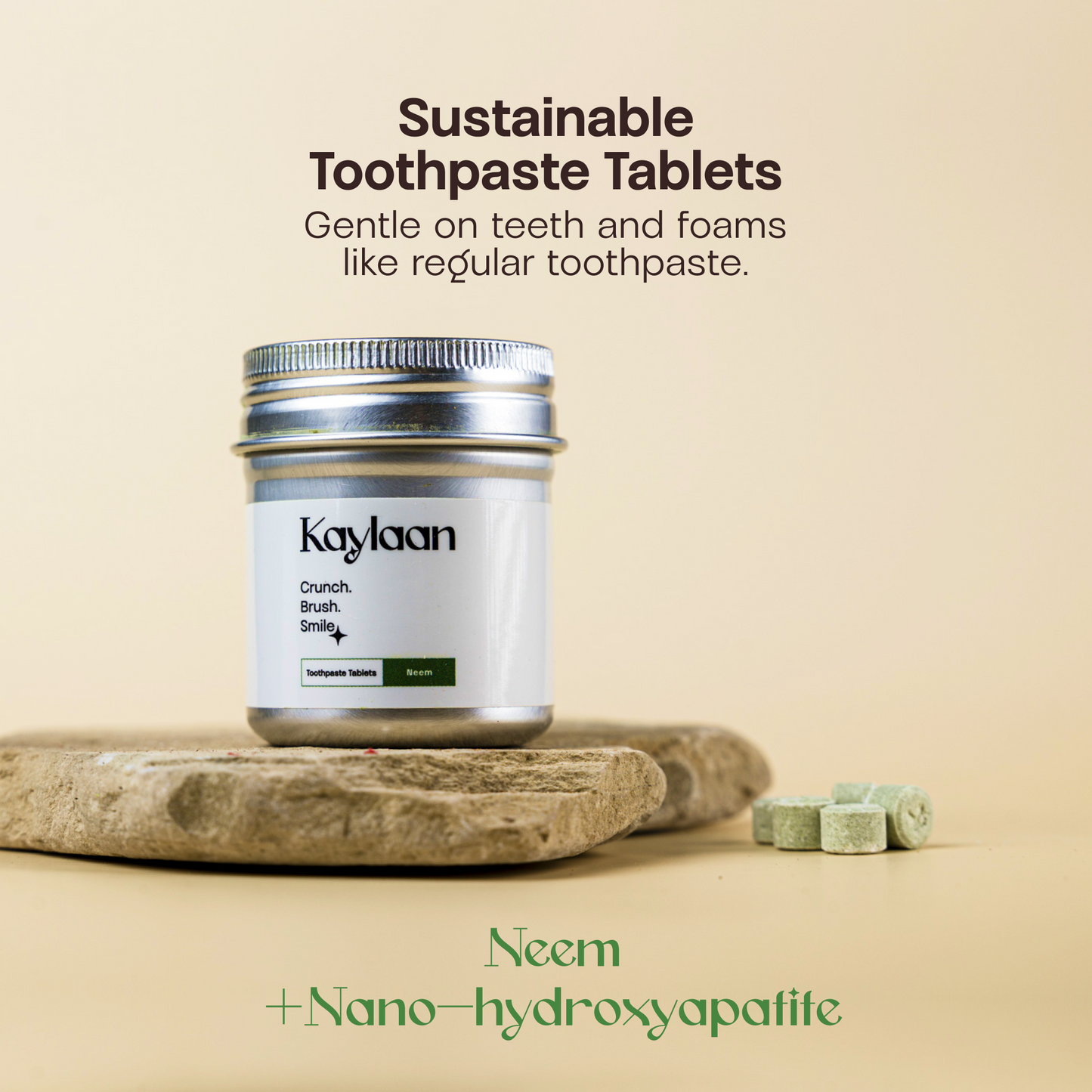 Sustainable neem toothpaste tablets with nano hydroxyapatite for gentle non fluoride enamel protection