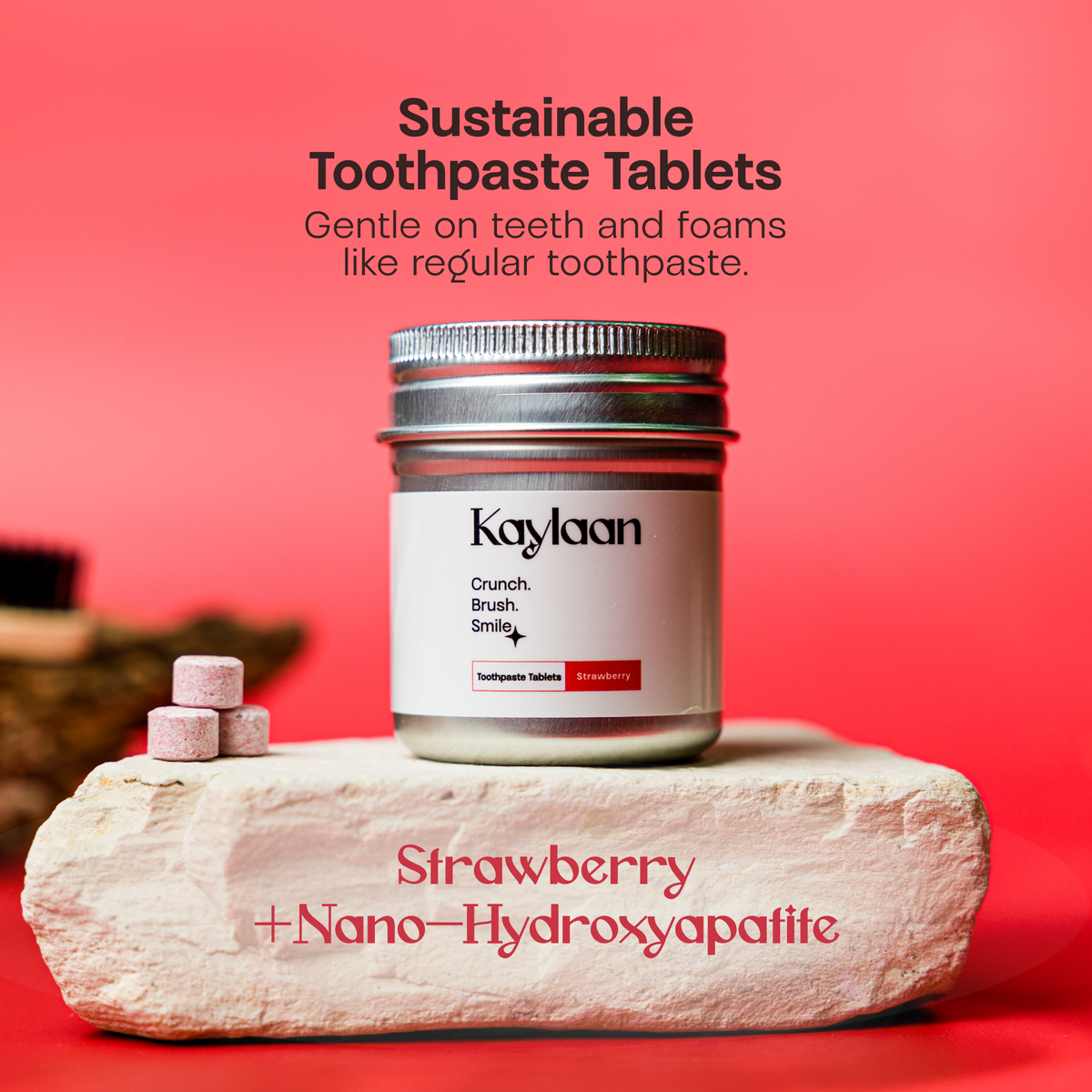 Sustainable strawberry toothpaste tablets with nano hydroxyapatite for gentle enamel remineralization