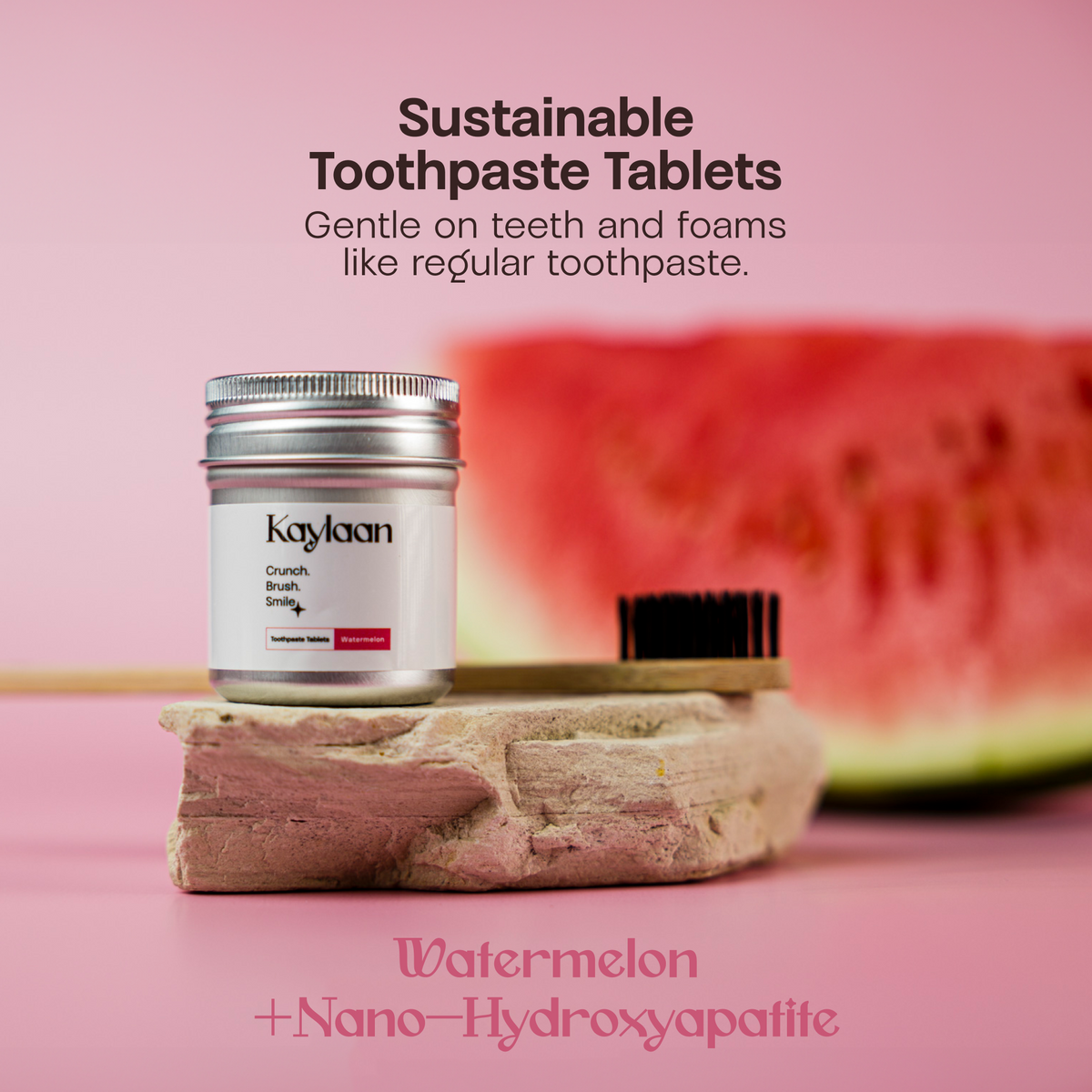 Sustainable watermelon toothpaste tablets with nano hydroxyapatite for gentle enamel remineralization